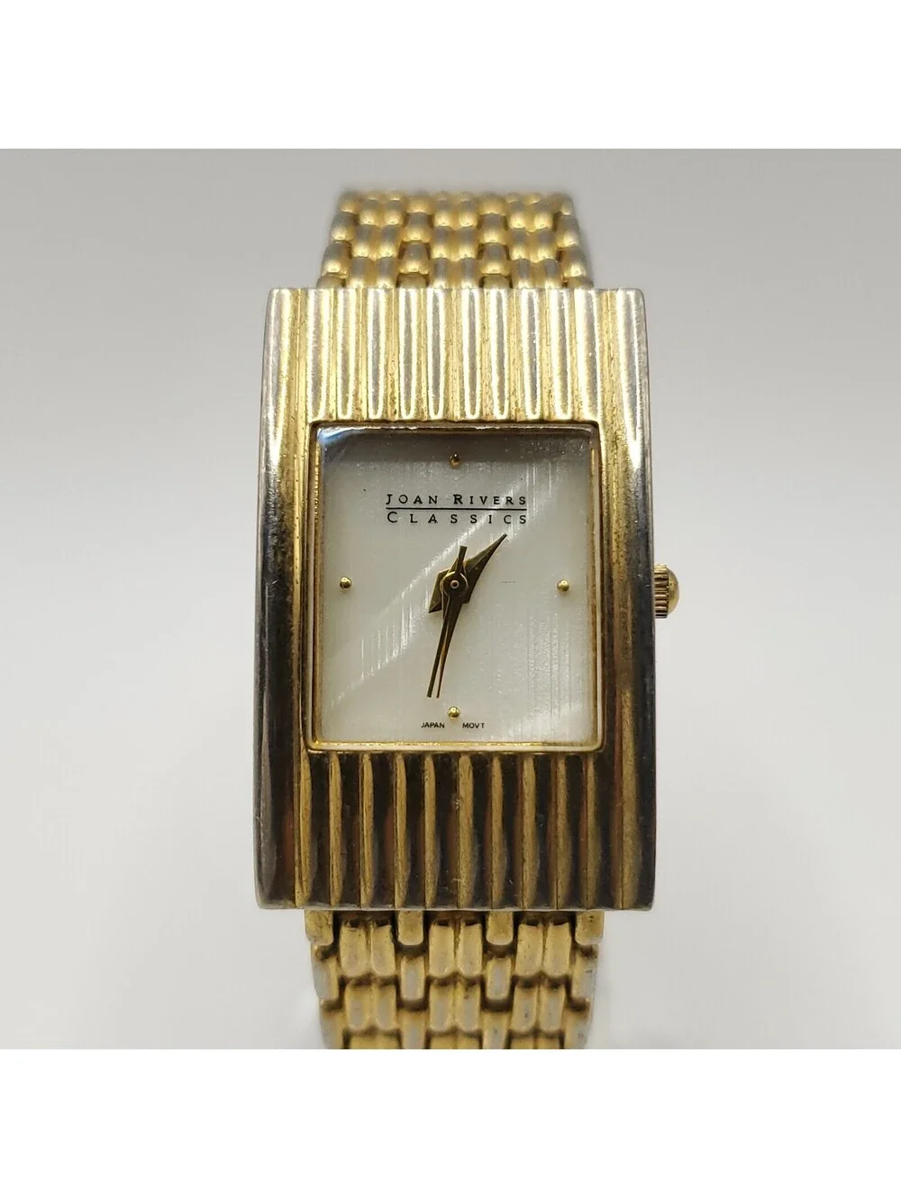 Joan Rivers Classics Rectangle Gold Tone 20mm Womens Watch New Battery 6.5